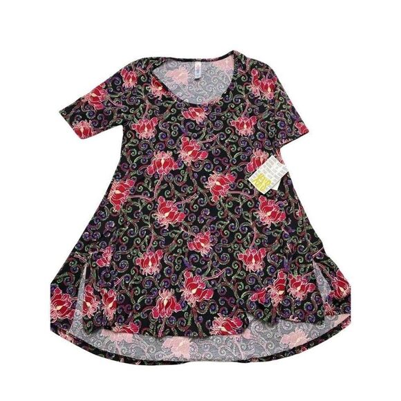 LuLaRoe Perfect T Black Red Floral Scroll‎ Pattern XXS NEW - Picture 1 of 5